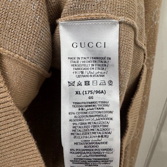 Gucci Lamé Gold GG Logo Jacquard Cardigan XL - Picture 4 of 5